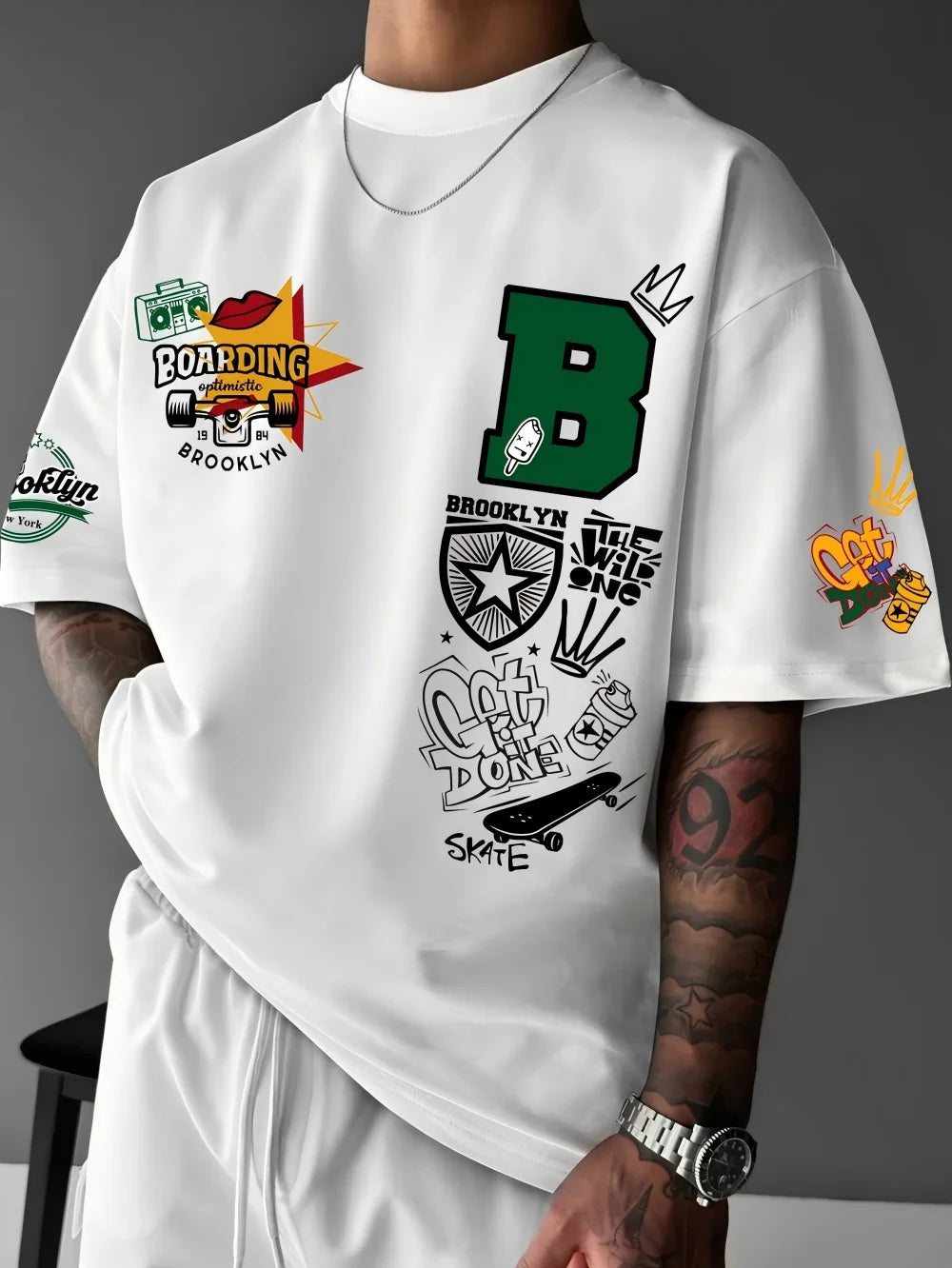 New Men's Summer Brooklyn Design Letter Printed Breathable Round Neck T-shirt Outdoor Street Style Top