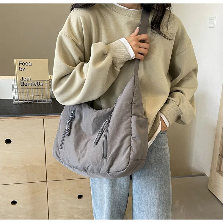 Trendy Women's Soft Cloth Shoulder Bag Solid Color Student 2025 Spring Y2k Casual Style Big Handbags Crossbody Bags for Women