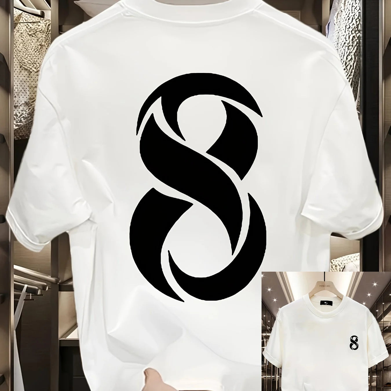 Men's 100% pure cotton fashionable casual loose sports trendy brand pattern printed round neck short sleeved T-shirt top