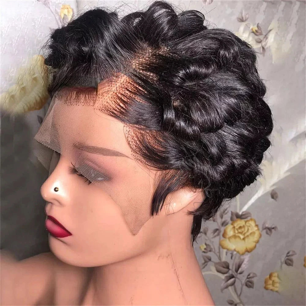 Short Pixie Cut Curly 100% Human Hair Wigs 13x4 Lace Front Wigs for  Women Natural Soft Bob Wig with Transparent Lace Wigs