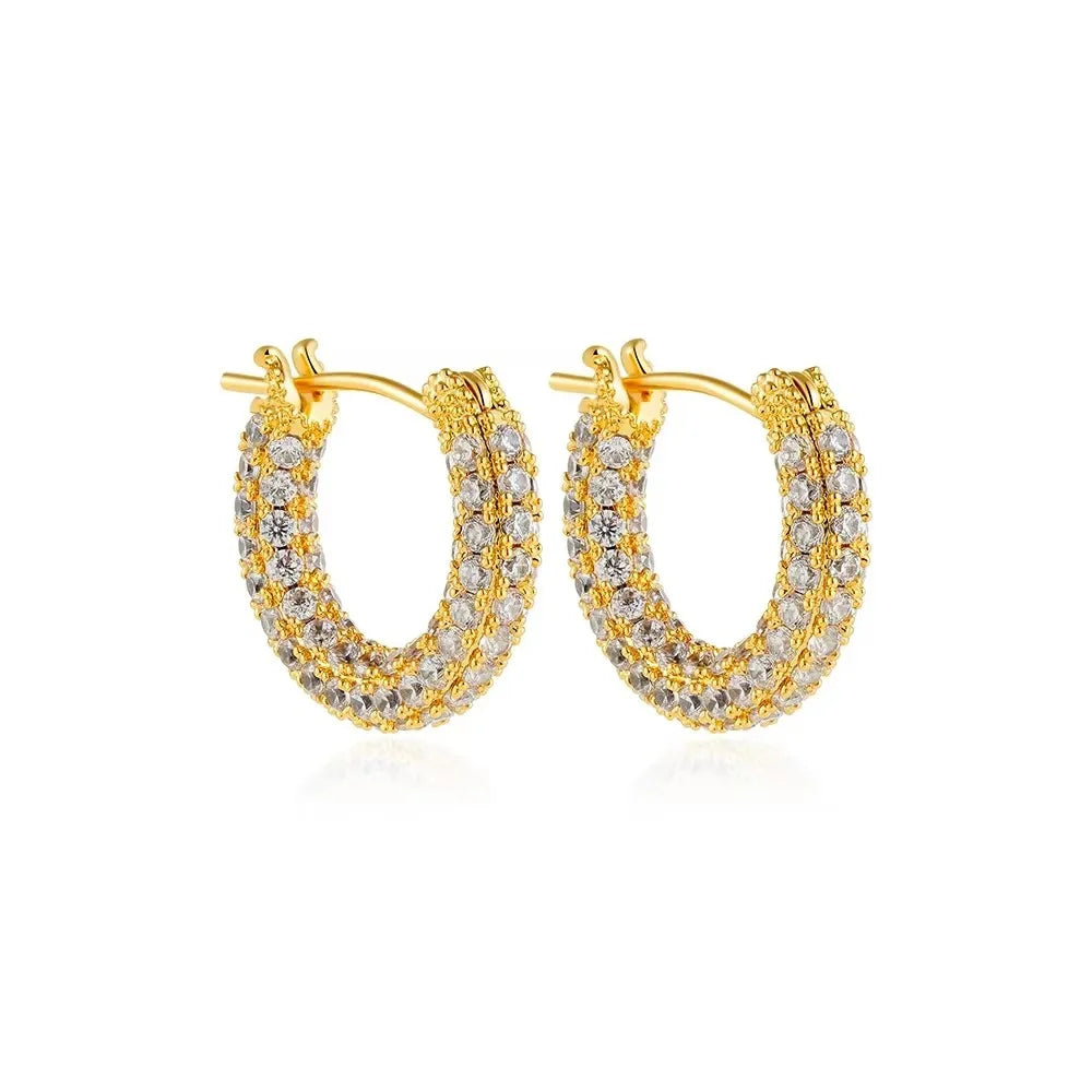 Fashion CZ Zircon Round Huggie Hoop Earrings for Women Geometric U Shape Ear Buckle Hoops Gold Plated Stainless Steel Jewelry