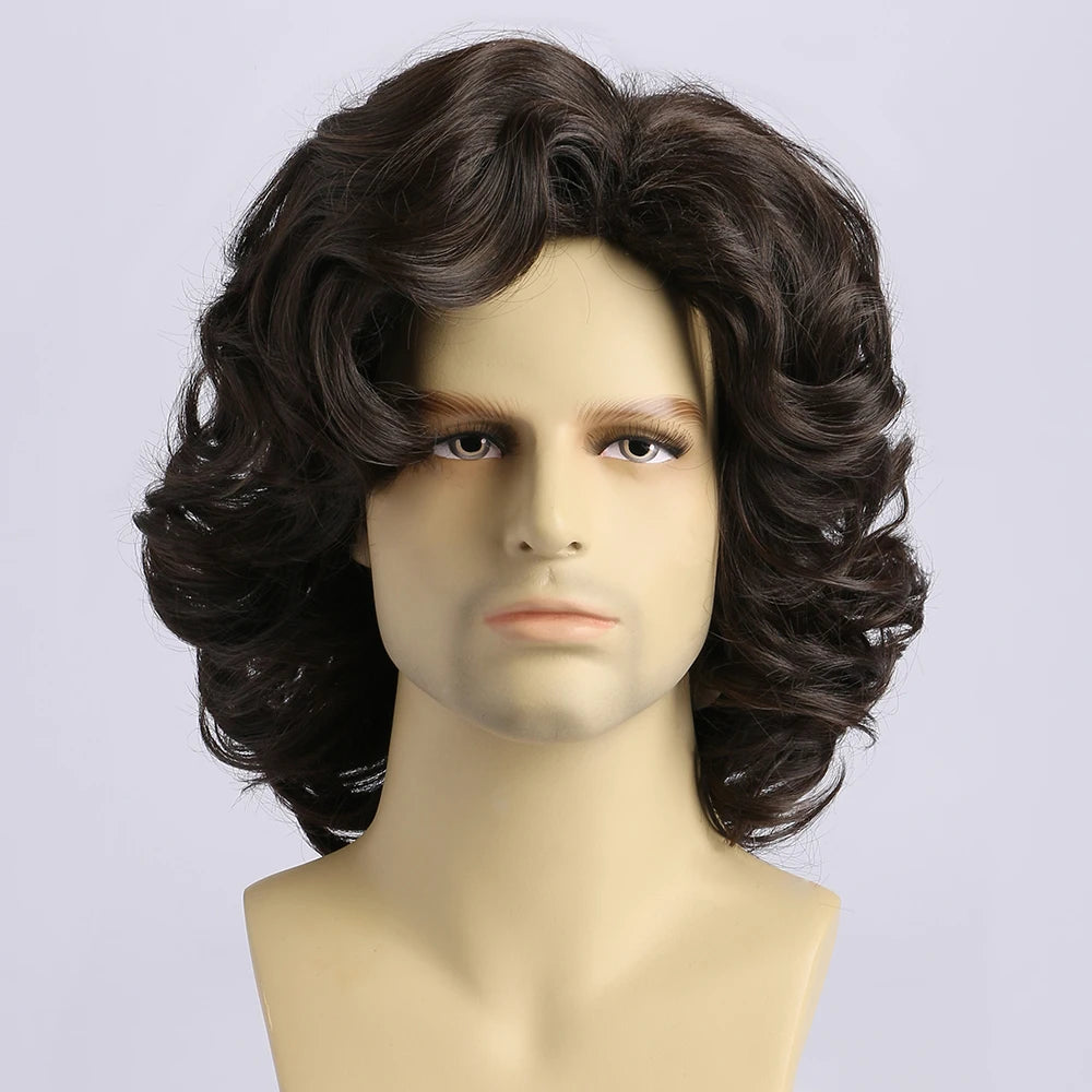 14 Inch Mens Synthetic Wigs Short Brown Wig Men Natural Fluffy Cosplay Costume Mens Wig for Male Guy