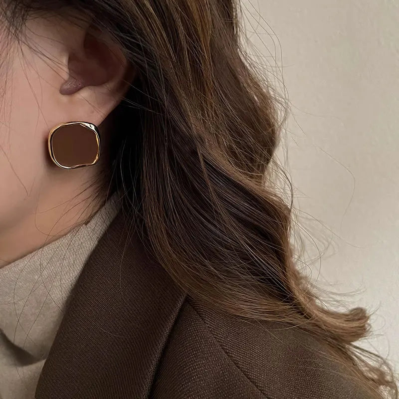 Square Black Color Korean Style Stud Earrings for Women 2025 New Fashion Metal Geometric Temperament Earring  Jewelry Gifts