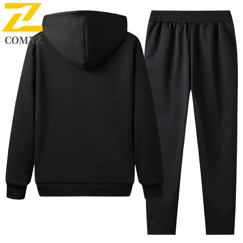 Men's Sportswear New Winter Autumn fleece Tracksuit 2 Piece Sets Sports Suit Jacket+Pant Sweatsuit Male Fashion warm Clothing