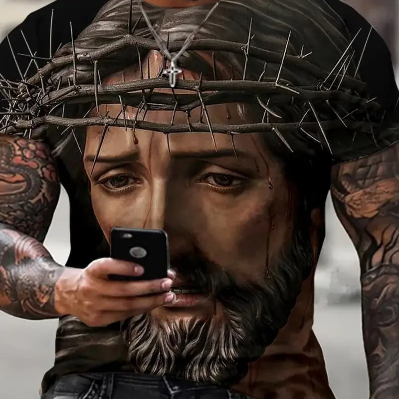 Jesus Graphic Men's T-shirt Top 3D Print Shirt For Men O Neck Oversized Sweatshirt Summer Casual Short Sleeve Tees Cheap Clothes