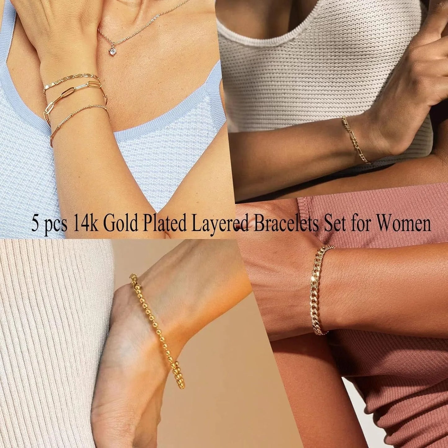 Gold Bracelets Set for Women,14K Gold Plated Dainty Gold Link Chain Bracelets Trendy Stackable Gold Cuff Bracelets Jewelry Gifts