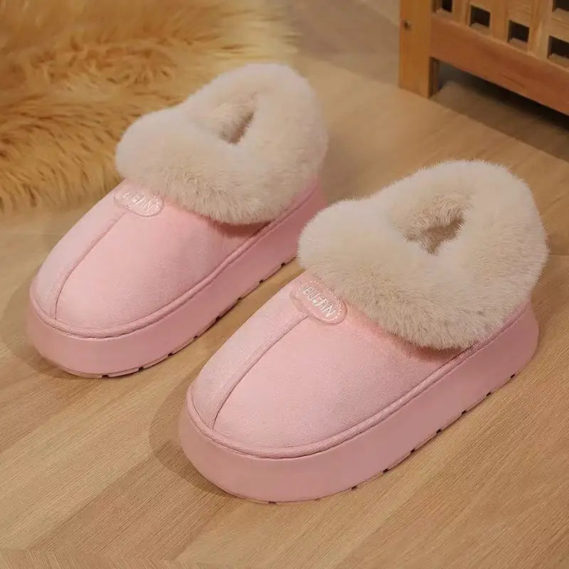 Winter Women Warm Plush Slippers Female Thick-soled Indoor Furry Shoes Men Outdoor Fashion Non-slip Slides Couples Cute Boots