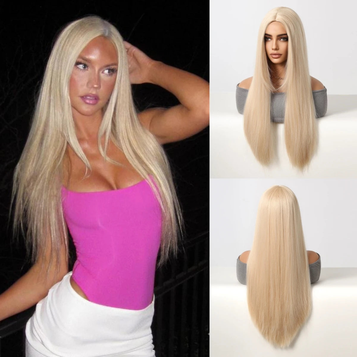 Long Ombre Blonde Synthetic Wigs Middle Part Natural Long Straight layering Wigs For Women Party Halloween Cosplay Daily Wear