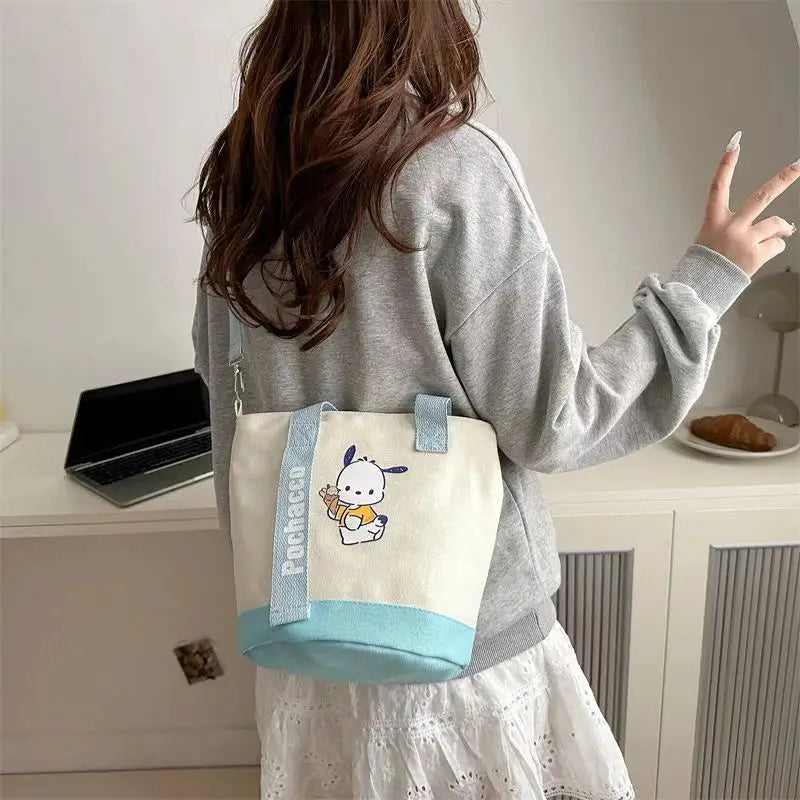 MINISO Sanrio Canvas Crossbody Bag Cute Fashion Handbag Bucket Bag Large Capacity Commuter Girl Gift