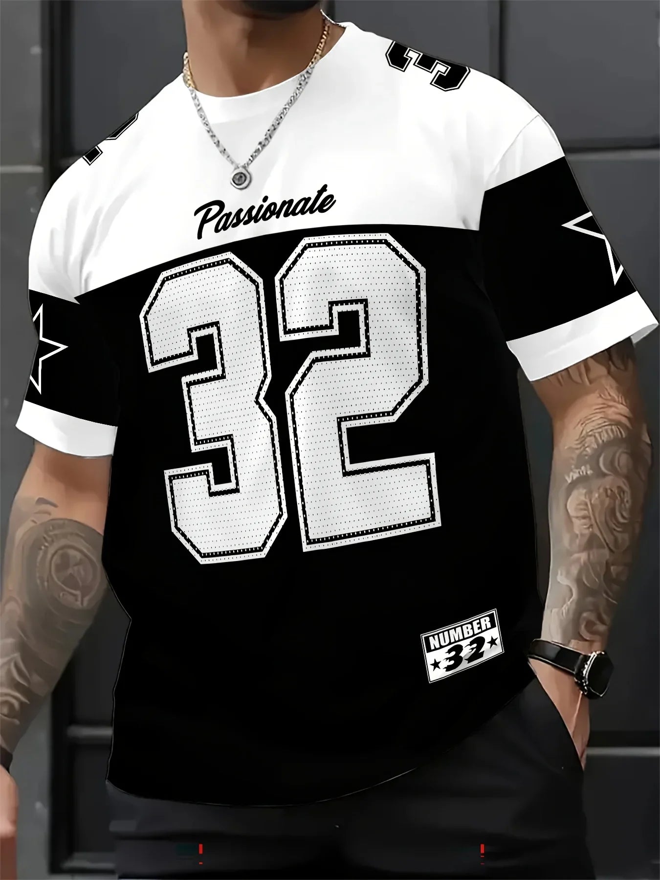 Hot-selling trend No. 32 printed daily casual short-sleeved T-shirt sports breathable quick-drying men's T-shirt jersey