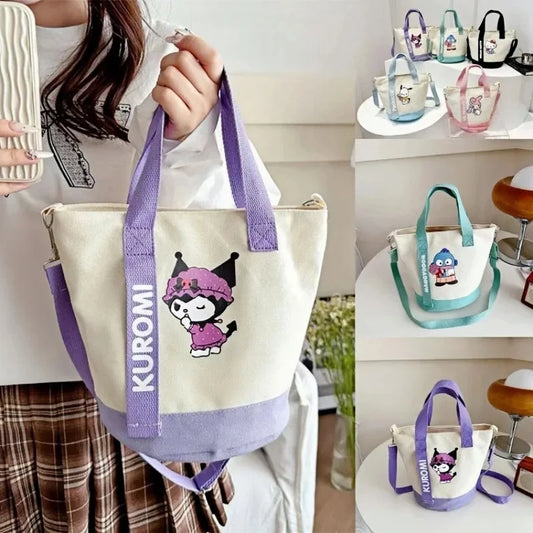 Sanrio Hello Kitty Kuromi Canvas Shoulder Bag Kawaii Anime Print Lightweight Crossbody Purse for Girl