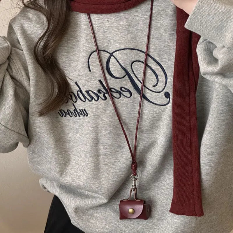Retro Cute Small Leather Bag Long Necklace for Women Fashion Sweater Chain Neck Hanging Jewelry Versatile Accessory Gift