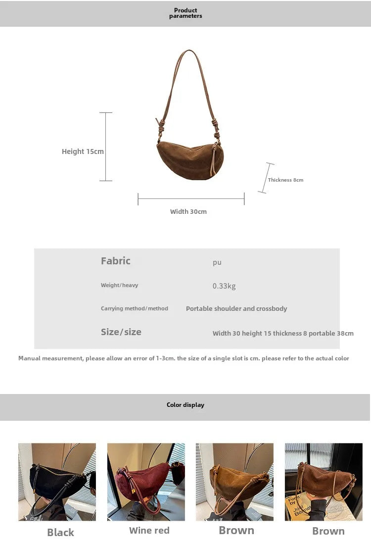 Faux Suede Super Popular Niche Suede Shoulder Bag for Women 2025 Hot Sale Single Crossbody Bags Underarm Dumpling Sweet Bags