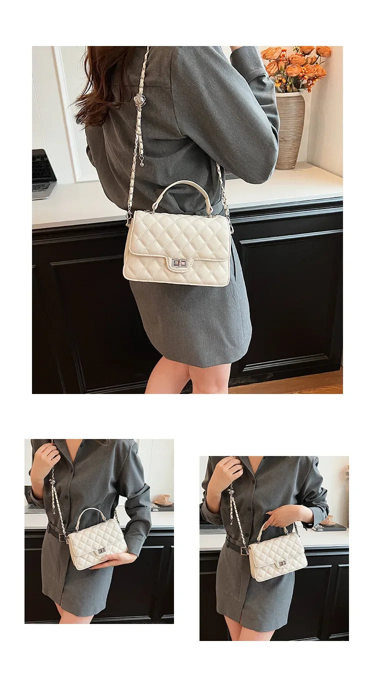 Small Square Lattice Chain Crossbody Bag Women's Shoulder Handbag Simple Handheld Underarm Bag Hot Sale Of The Season New Versat