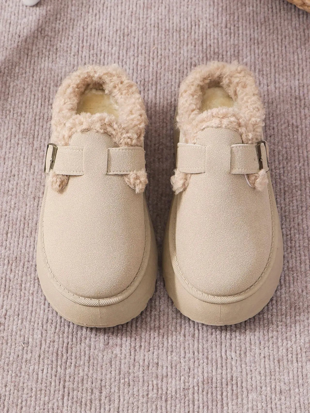 2025 New Plush Buckle Warm Cotton Slippers Winter Thick Sole Thick Snow Boot High Quality Plush Cotton Slippers Zapatos De Mujer