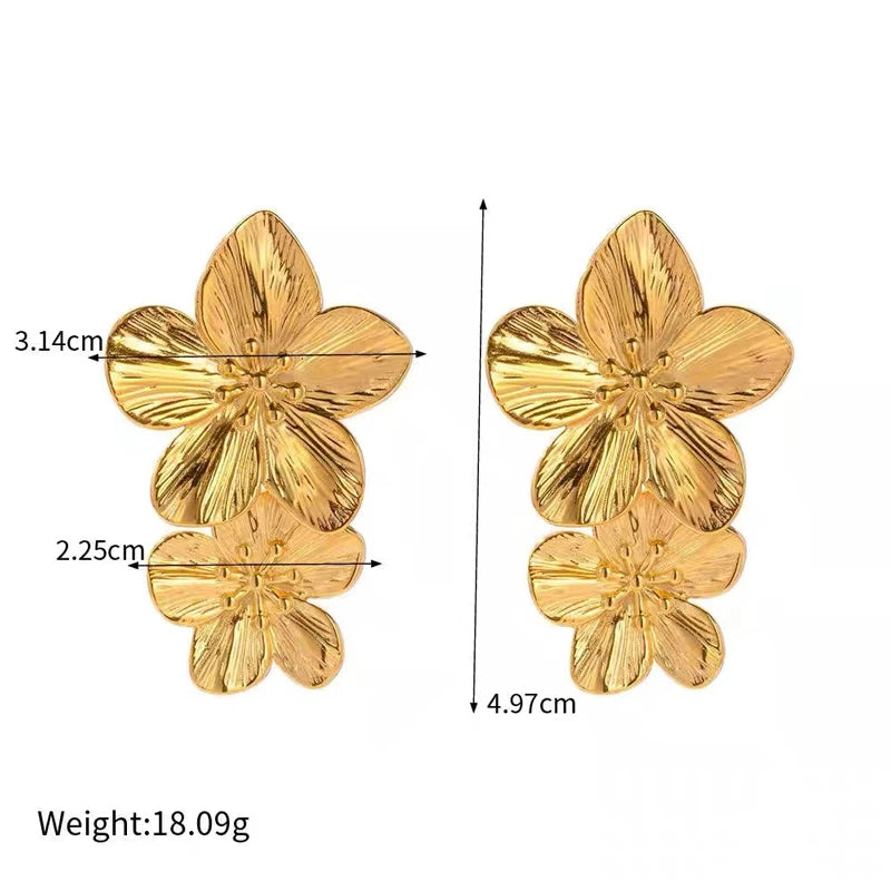 Vintage Metal Flower Stud Earrings for Women Premium Exaggerated Golden New Fashion Party Jewelry Accessories Gifts 2025