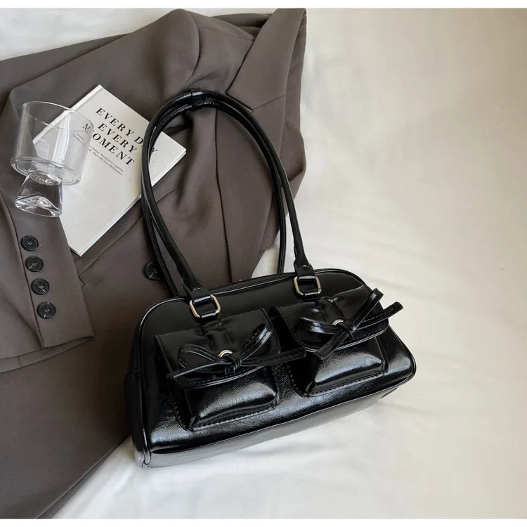 Vintage Women Business Shoulder Bags Simple Ladies Commute Tote Bag Pu Leather Female Underarm Bag Burgundy Large Handbags Purse