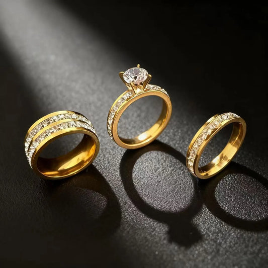 Luxury Zircon Stainless Steel Ring Set For Women 2025 Trend Finger Fashion Jewelry Accessories