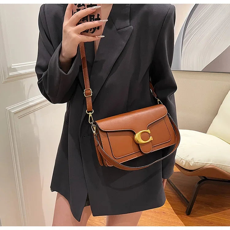 2025 New Women's High-End Pure Color Simple Square Bag Multi-Layer Commuting Single Shoulder Bag Neutral Minimalist Style