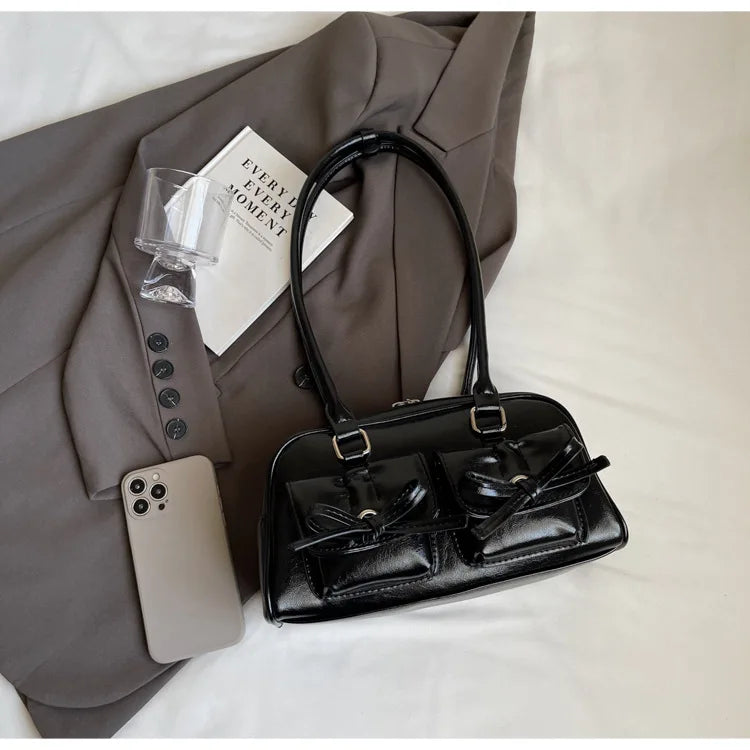 Vintage Women Business Shoulder Bags Simple Ladies Commute Tote Bag Pu Leather Female Underarm Bag Burgundy Large Handbags Purse