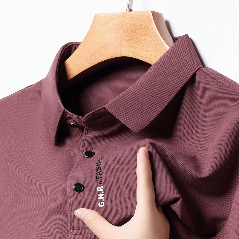 Men's Short Sleeve Solid Color Polo Shirt Breathable Comfortable Elastic Top New Arrivals Casual Business Style