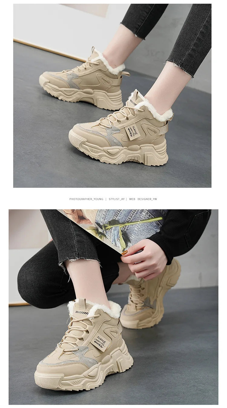 Winter New Women High Top Snow Boots Warm Plush Woman Comfortable Sneakers Waterproof Cottom Shoes Fashion Female Footwear 2025