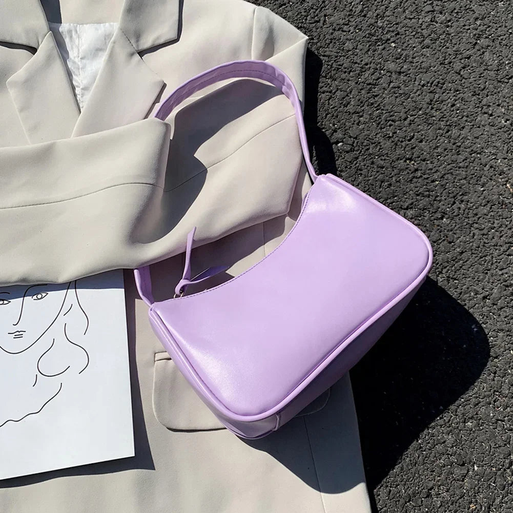 New Retro Soft PU Leather Women Shoulder Underarm Bags Casual Solid Color Small Top-Handle Handbags Ladies Fashion Shoulder Bags
