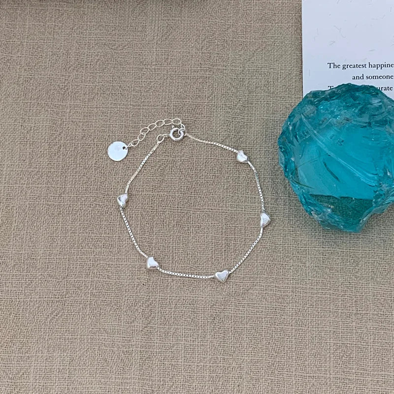 VENTFILLE 925 Sterling Silver Line Extremely fine Bracelet for Women Love Haert Bead Korean Ins Sweet Jewelry Gift Dropshipping