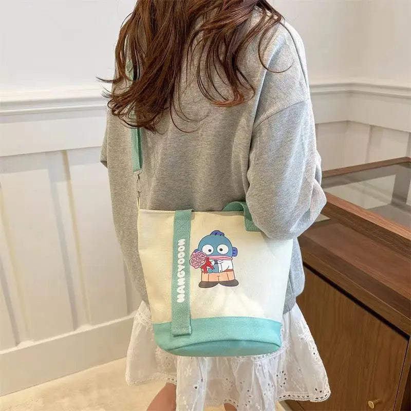 MINISO Sanrio Canvas Crossbody Bag Cute Fashion Handbag Bucket Bag Large Capacity Commuter Girl Gift