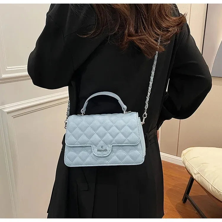 Small Square Lattice Chain Crossbody Bag Women's Shoulder Handbag Simple Handheld Underarm Bag Hot Sale Of The Season New Versat