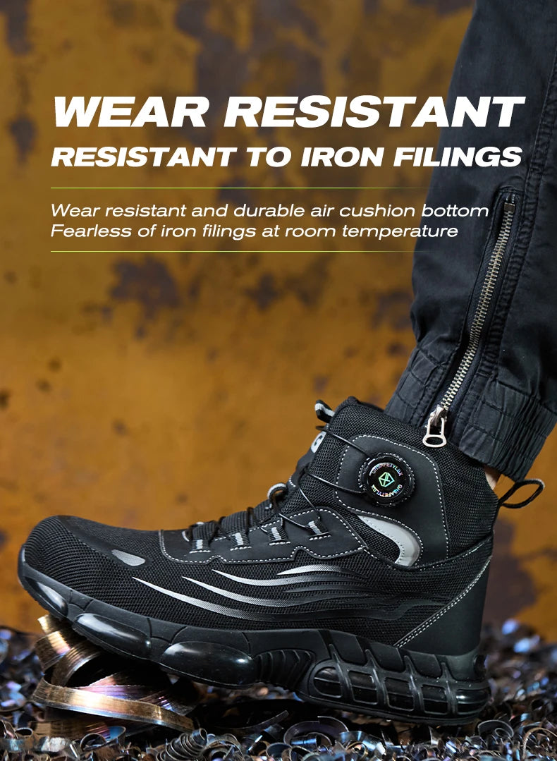 High Top Work Safety Boots Men Steel Toe Cap Work Shoes Rotating Button Indestructible Sneakers Protection Men Safety Shoes