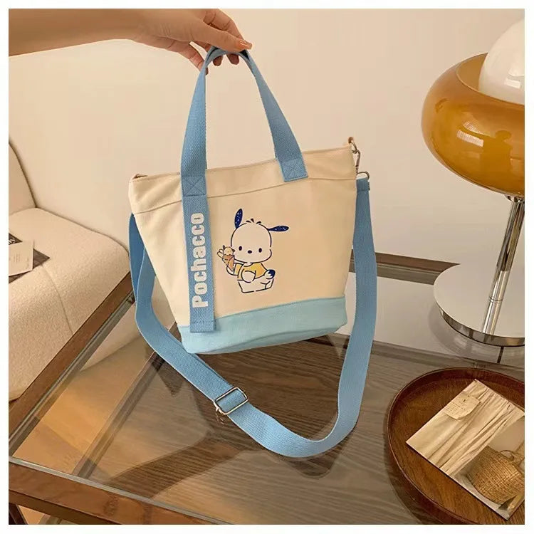MINISO Sanrio Canvas Crossbody Bag Cute Fashion Handbag Bucket Bag Large Capacity Commuter Girl Gift