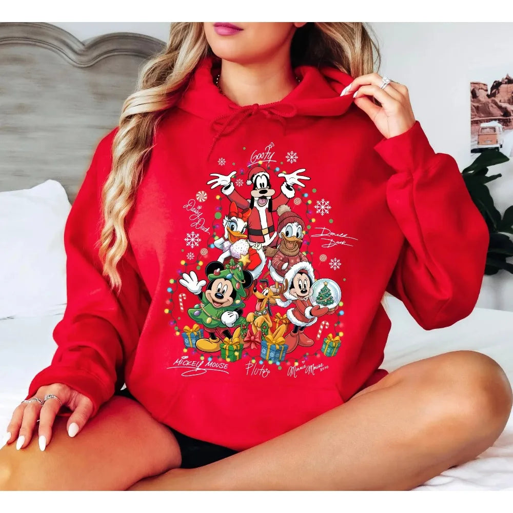 2025 Christmas Disney Mickey Hoodies Boy Girl Autumn Winter Family Parent-Child Clothing Men Women Oversized Loose Long Sleeves