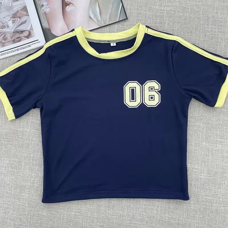 Retro Graphic Crop Top White Short Sleeve O Neck Casual T Shirt for Women y2k Aesthetic Vintage Basic Tees Ladies Clothes