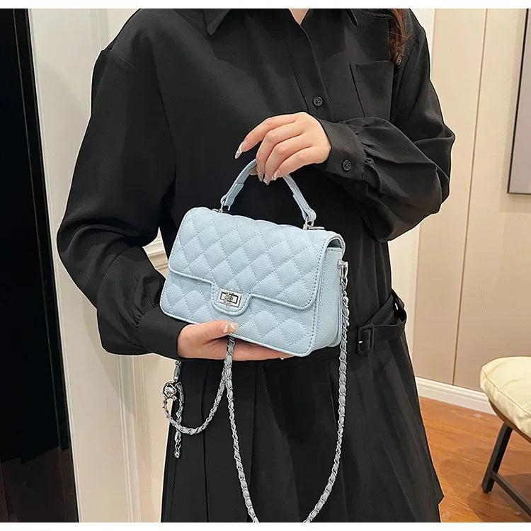 Small Square Lattice Chain Crossbody Bag Women's Shoulder Handbag Simple Handheld Underarm Bag Hot Sale Of The Season New Versat