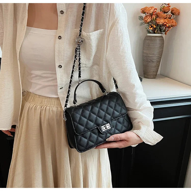 Small Square Lattice Chain Crossbody Bag Women's Shoulder Handbag Simple Handheld Underarm Bag Hot Sale Of The Season New Versat