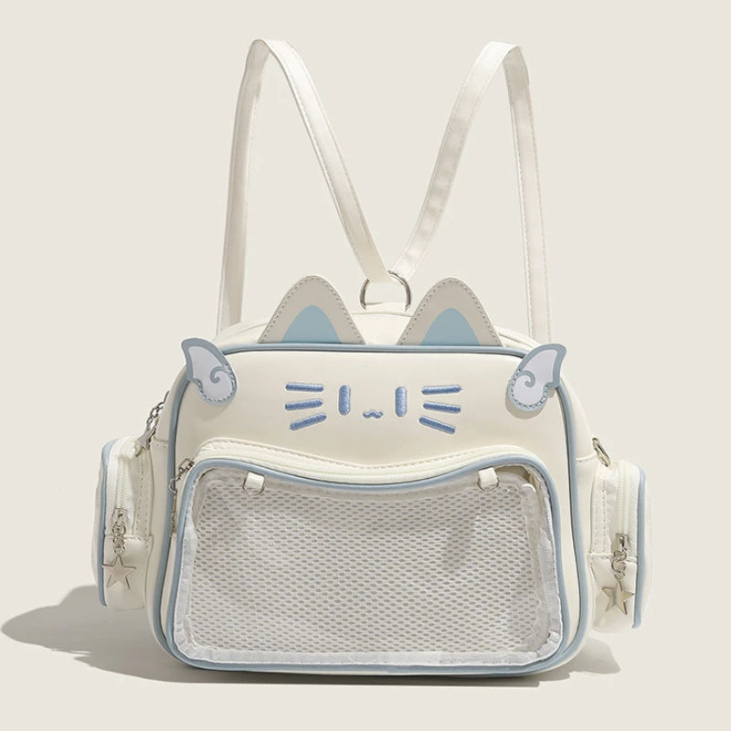 Women's Fashion Backpacks Y2K Korean Japan Kawaii Cat Ita Bag PU Cute Girls Transparent Pocket Aesthetic Shoulder Crossbody Bags