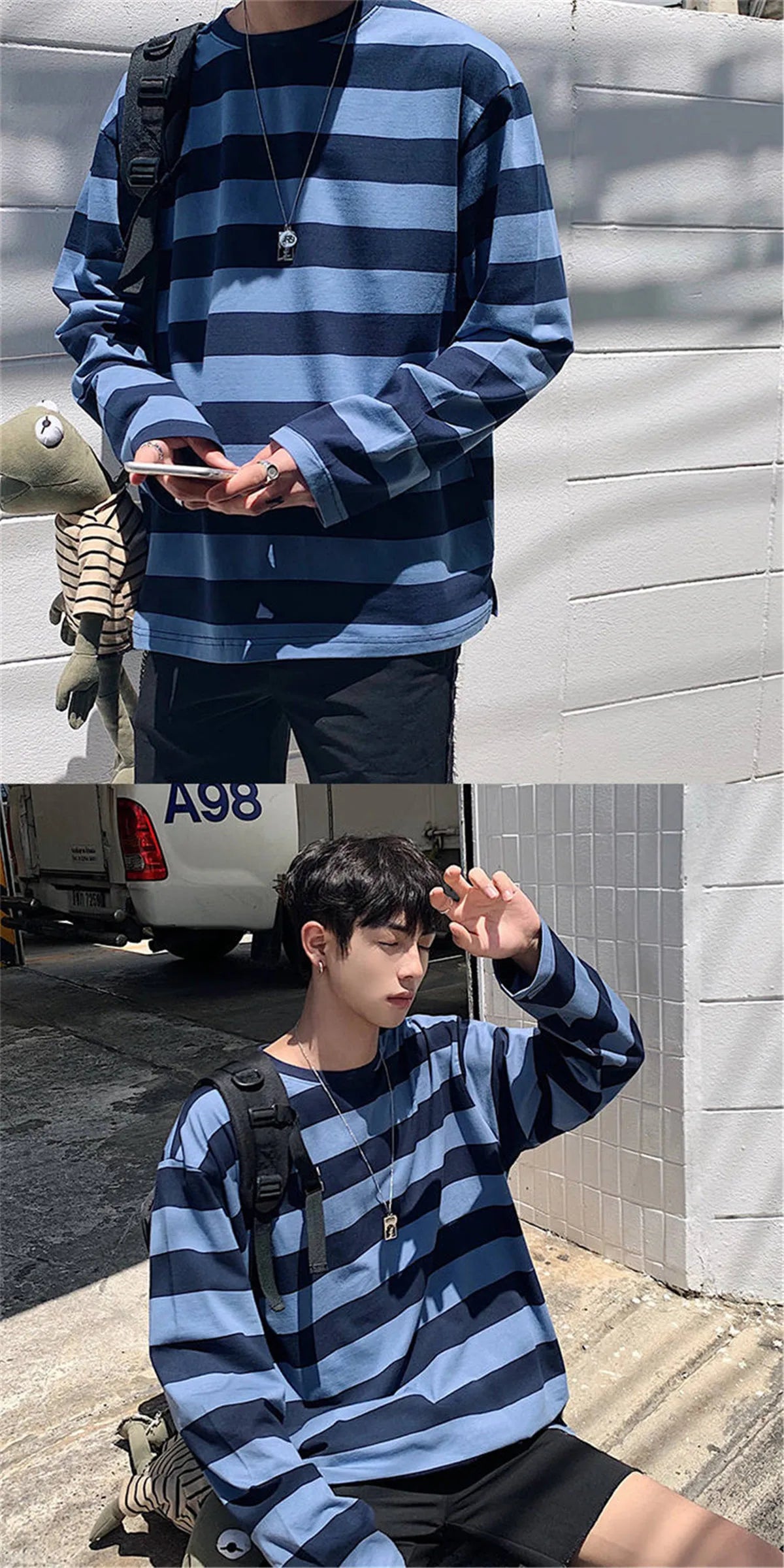 2023 Cool Autumn Fashion Mens Strip T Shirt Korean Hip Hop Casual Tops Women Loose Tops Ulzzang Clothes Males White T Shirts