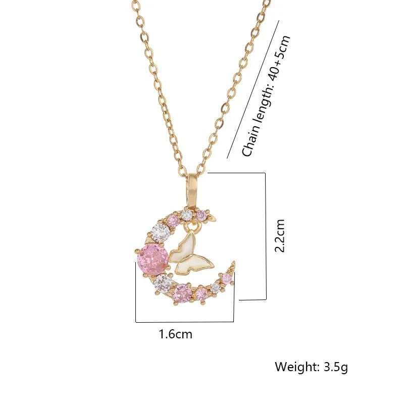 New Korean Fashion Butterfly Moon 2025 Necklace Women's Stainless Steel Cute Collar Chain High End Elegant Jewelry Girls Gift