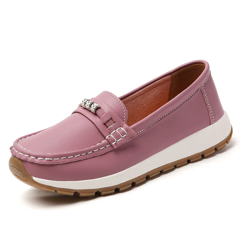 Women's casual flat shoes, 100 genuine leather shoes, lightweight spring and summer loafers, walking mom shoes
