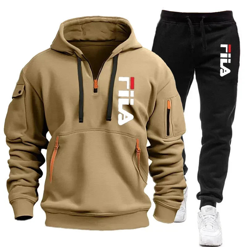 New men's hooded sweatshirt and corduroy trousers for 2025, a two-piece set of casual fitness sportswear for spring and autumn