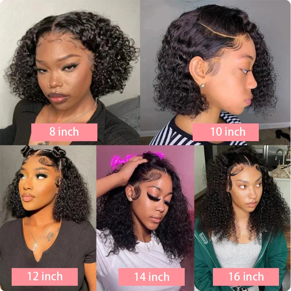 Curly Deep Water Wave 13x4 HD Lace Front Wigs Glueless Short Bob Wig Brazilian 100% Human Hair 4x4 Transparent Lace Frontal Wig