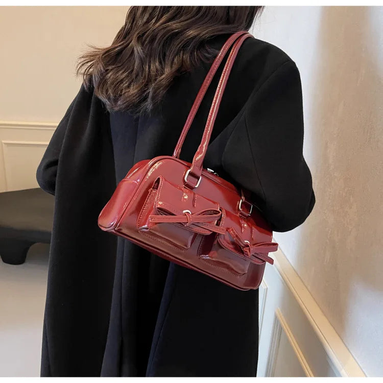 Vintage Women Business Shoulder Bags Simple Ladies Commute Tote Bag Pu Leather Female Underarm Bag Burgundy Large Handbags Purse