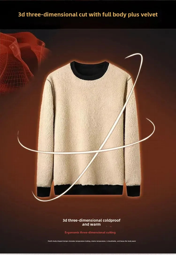 Trendy Merino Wool Men's Sweatshirt Loose Fit Fleece Lined Thickened Warm Sports Casual Jacket Autumn Winter