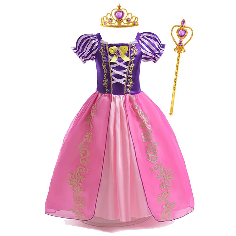 Disney Rapunzel Princess Dress Girl Purple Puff Sleeve Cosplay Tangled Costume Halloween Vestido Kids Birthday Ball Gown Clothes