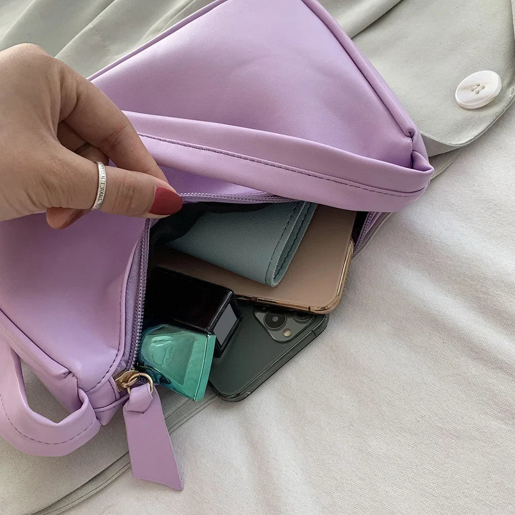 New Retro Soft PU Leather Women Shoulder Underarm Bags Casual Solid Color Small Top-Handle Handbags Ladies Fashion Shoulder Bags