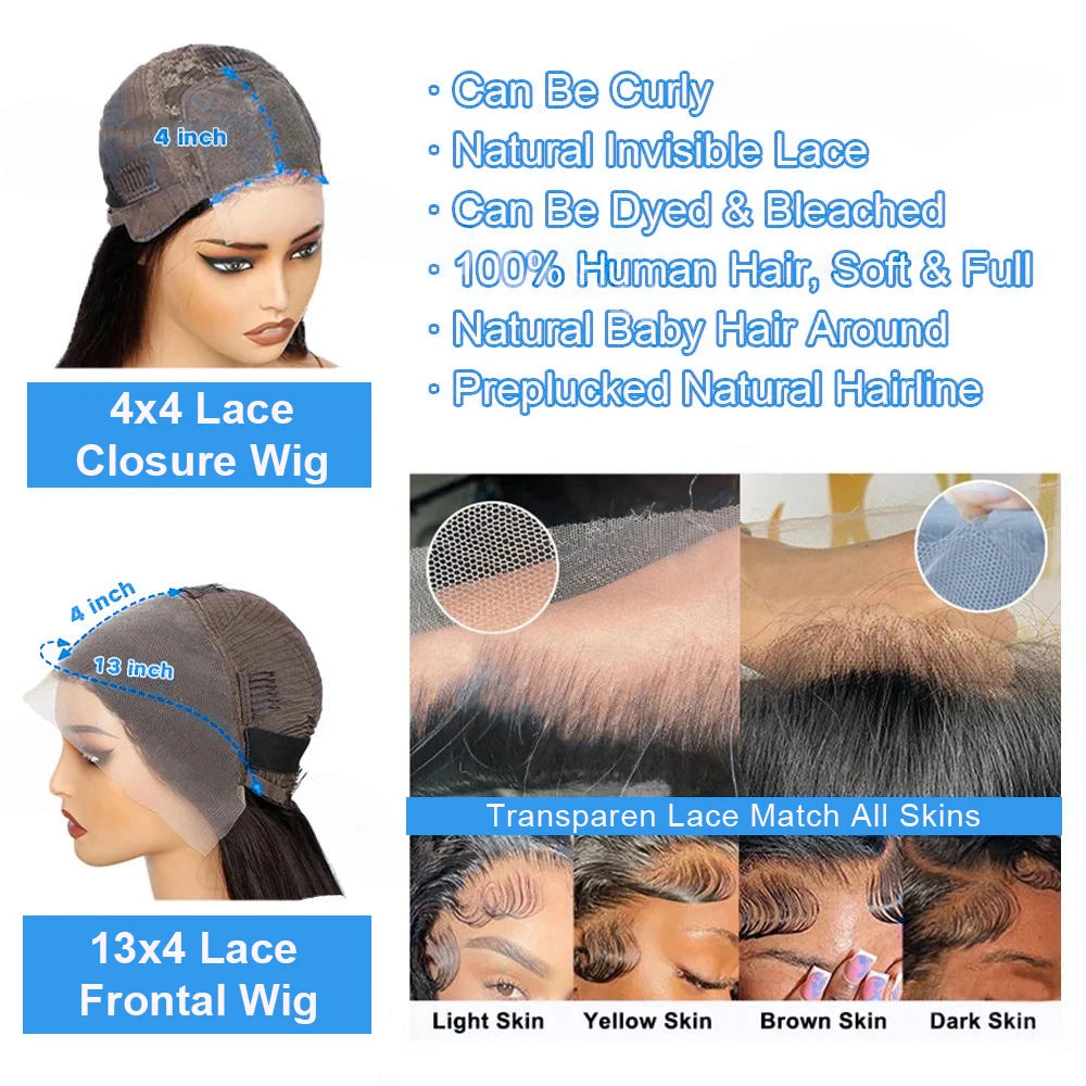 100% Human Hair Body Wave Bob Black Wig Loose Wave 13x4 Lace Front Short Wigs 4x4 Closure Bob Wig with Baby Hair For Women 14 IN