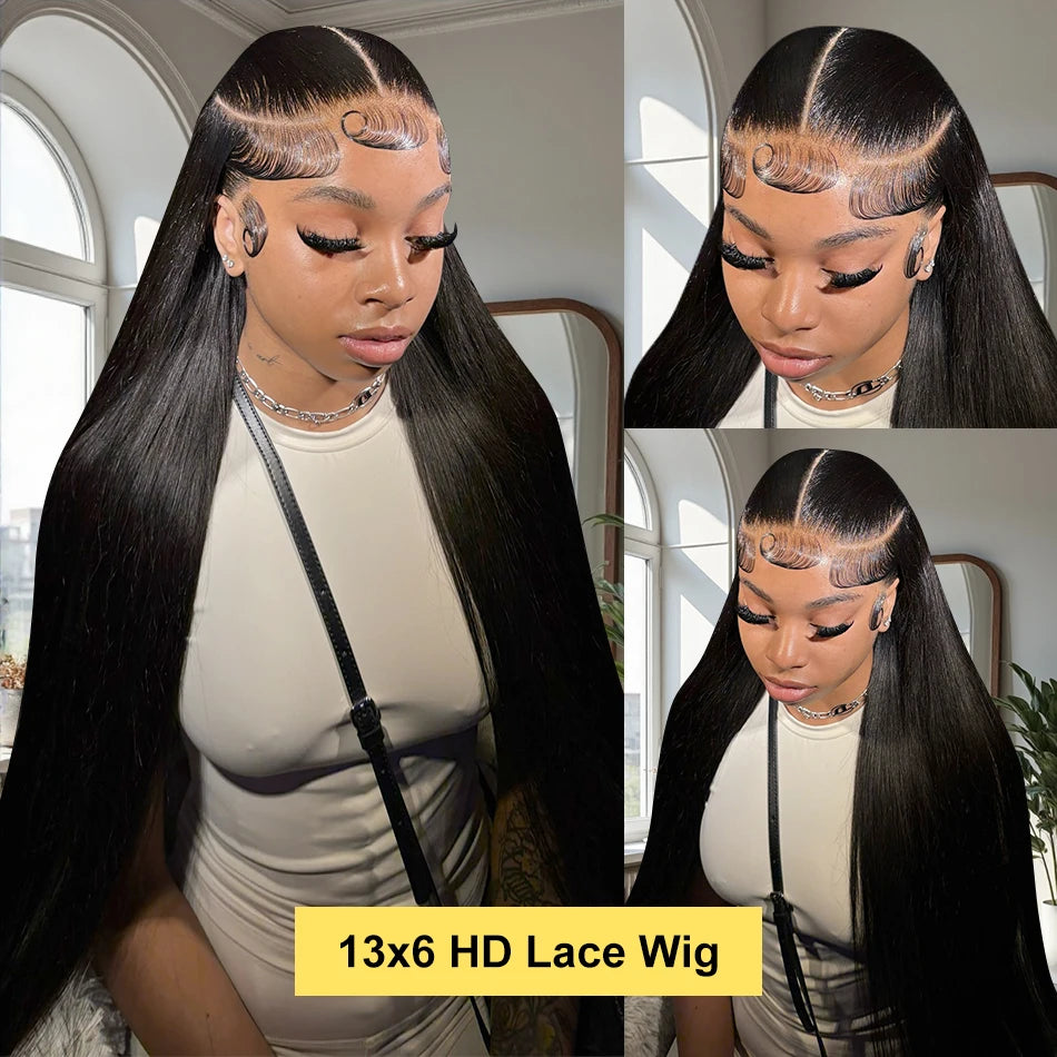 200 Density Straight 13x6 HD Black Lace Frontal Wigs 5x5 Glueless 30 40 Inch 13x4 Lace Front Human Hair Wig Bone Closure Wear Go