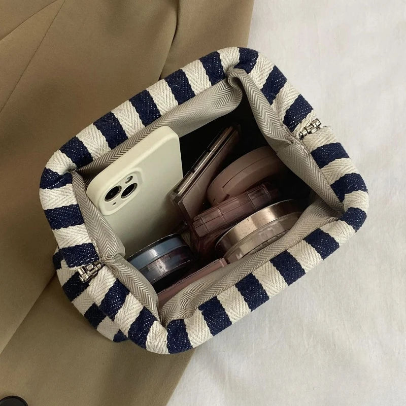 Summer Woven Crochet Purses for Women Beach Clutch Handbags 2025 Dumpling Hobo Casual Colorblock Bag Ladies Ruched Cloud Purse