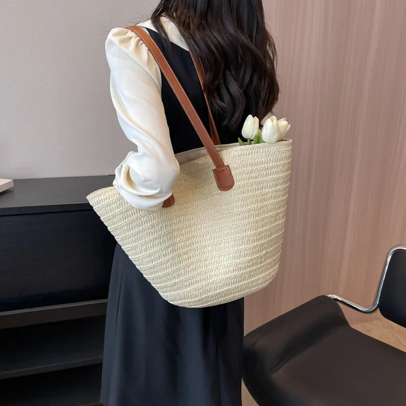 Women's Large Capacity Shoulder Bag Summer Straw Woven Basket Handbag Fashion Female Luxury Designer Beach Bag Bali Shopper Tote
